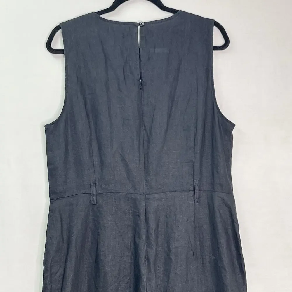REFORMATION Naomi Linen Jumpsuit Black Women's Size 12 (Missing matching‎ belt)